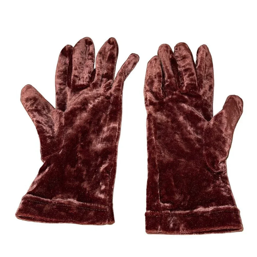 Classiques Entier Vintage 1990s Gloves One Size Brown Crushed Velvet Italy